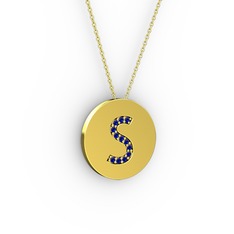 S Baş Harf Kolye - Lab safir 18 ayar altın kolye (40 cm altın rolo zincir) #g4gp86