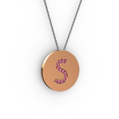 S Baş Harf Kolye - Rodolit garnet 14 ayar rose altın kolye (40 cm gümüş rolo zincir) #gu16py