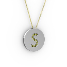 S Baş Harf Kolye - Peridot 14 ayar beyaz altın kolye (40 cm altın rolo zincir) #icrtot