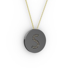 S Baş Harf Kolye - Dumanlı kuvars 925 ayar siyah rodyum kaplama gümüş kolye (40 cm altın rolo zincir) #nhk9zu