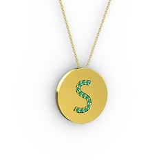 S Baş Harf Kolye - Yeşil kuvars 18 ayar altın kolye (40 cm altın rolo zincir) #siixvp
