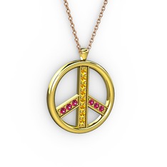 Barış Kolye - Sitrin ve rodolit garnet 8 ayar altın kolye (40 cm rose altın rolo zincir) #10fz5nn