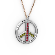 Barış Kolye - Garnet ve peridot 925 ayar gümüş kolye (40 cm rose altın rolo zincir) #12rv0q3