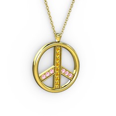 Barış Kolye - Sitrin ve pembe kuvars 14 ayar altın kolye (40 cm altın rolo zincir) #15r3us0