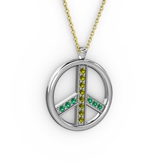 Barış Kolye - Peridot ve yeşil kuvars 14 ayar beyaz altın kolye (40 cm gümüş rolo zincir) #18hkmel