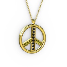 Barış Kolye - Siyah zirkon ve peridot 18 ayar altın kolye (40 cm altın rolo zincir) #19lyshs
