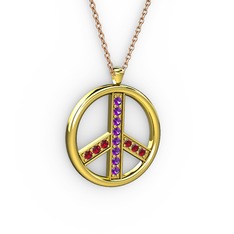 Barış Kolye - Ametist ve garnet 925 ayar altın kaplama gümüş kolye (40 cm rose altın rolo zincir) #1c2jq5t