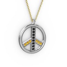 Barış Kolye - Siyah zirkon ve sitrin 925 ayar gümüş kolye (40 cm altın rolo zincir) #1h13zcv