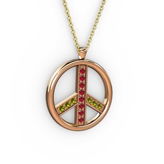 Barış Kolye - Garnet ve peridot 8 ayar rose altın kolye (40 cm gümüş rolo zincir) #1on384a