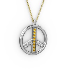 Barış Kolye - Sitrin ve pırlanta 925 ayar gümüş kolye (0.09 karat, 40 cm altın rolo zincir) #1q0tppq