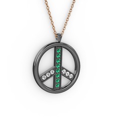 Barış Kolye - Yeşil kuvars ve beyaz zirkon 925 ayar siyah rodyum kaplama gümüş kolye (40 cm gümüş rolo zincir) #1rj8shq