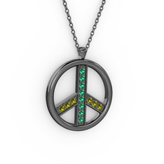 Barış Kolye - Yeşil kuvars ve peridot 925 ayar siyah rodyum kaplama gümüş kolye (40 cm gümüş rolo zincir) #2462dy