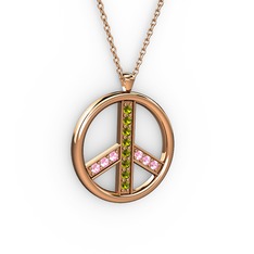 Barış Kolye - Peridot ve pembe kuvars 14 ayar rose altın kolye (40 cm gümüş rolo zincir) #6d09ck
