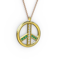 Barış Kolye - Beyaz zirkon ve yeşil kuvars 18 ayar altın kolye (40 cm gümüş rolo zincir) #9iybpy