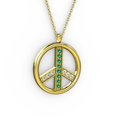 Barış Kolye - Yeşil kuvars ve pırlanta 925 ayar altın kaplama gümüş kolye (0.09 karat, 40 cm gümüş rolo zincir) #h64nnn