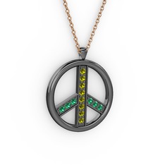 Barış Kolye - Peridot ve yeşil kuvars 925 ayar siyah rodyum kaplama gümüş kolye (40 cm gümüş rolo zincir) #ky5001