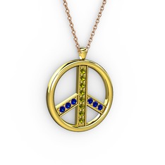 Barış Kolye - Peridot ve lab safir 925 ayar altın kaplama gümüş kolye (40 cm rose altın rolo zincir) #o1etgg