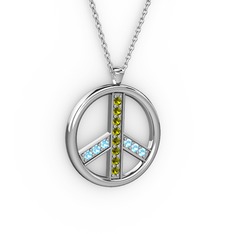 Barış Kolye - Peridot ve akuamarin 14 ayar beyaz altın kolye (40 cm gümüş rolo zincir) #x91g8u