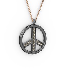 Barış Kolye - Dumanlı kuvars 925 ayar siyah rodyum kaplama gümüş kolye (40 cm rose altın rolo zincir) #zktxh8