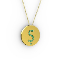 Ş Baş Harf Kolye - Yeşil kuvars 14 ayar altın kolye (40 cm altın rolo zincir) #1868d3l