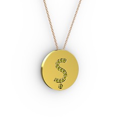 Ş Baş Harf Kolye - Peridot 14 ayar altın kolye (40 cm rose altın rolo zincir) #1cmadfu