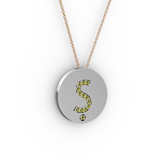 Ş Baş Harf Kolye - Peridot 8 ayar beyaz altın kolye (40 cm rose altın rolo zincir) #1kt8cmo