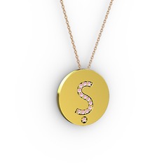 Ş Baş Harf Kolye - Pembe kuvars 8 ayar altın kolye (40 cm rose altın rolo zincir) #1nqqqde