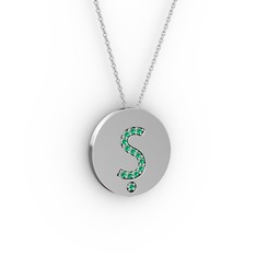 Ş Baş Harf Kolye - Yeşil kuvars 18 ayar beyaz altın kolye (40 cm gümüş rolo zincir) #efub6o