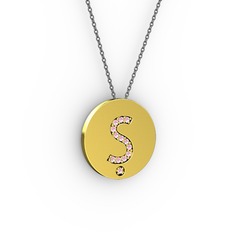 Ş Baş Harf Kolye - Pembe kuvars 18 ayar altın kolye (40 cm gümüş rolo zincir) #eznfo1