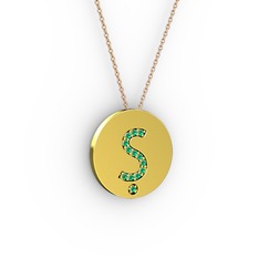 Ş Baş Harf Kolye - Yeşil kuvars 14 ayar altın kolye (40 cm rose altın rolo zincir) #n1zy4l