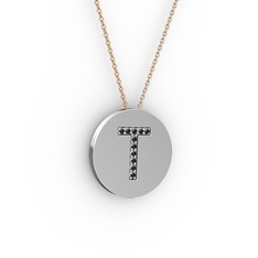 T Baş Harf Kolye - Siyah zirkon 925 ayar gümüş kolye (40 cm gümüş rolo zincir) #1i097om