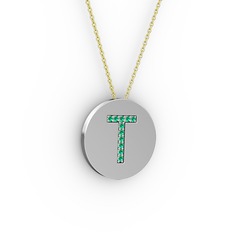 T Baş Harf Kolye - Yeşil kuvars 925 ayar gümüş kolye (40 cm gümüş rolo zincir) #1wqjfrm