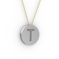 T Baş Harf Kolye - Dumanlı kuvars 925 ayar gümüş kolye (40 cm altın rolo zincir) #gc9byi