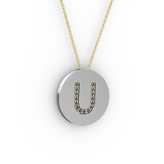 U Baş Harf Kolye - Dumanlı kuvars 925 ayar gümüş kolye (40 cm gümüş rolo zincir) #13crjye