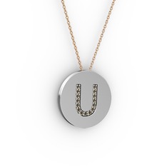 U Baş Harf Kolye - Dumanlı kuvars 925 ayar gümüş kolye (40 cm rose altın rolo zincir) #1oxass3