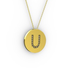 U Baş Harf Kolye - Dumanlı kuvars 14 ayar altın kolye (40 cm altın rolo zincir) #1qy152u