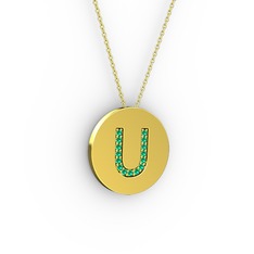U Baş Harf Kolye - Yeşil kuvars 14 ayar altın kolye (40 cm altın rolo zincir) #1tpzvh6