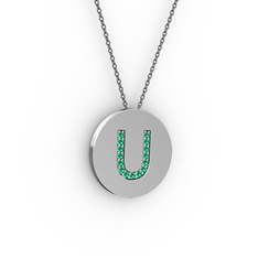 U Baş Harf Kolye - Yeşil kuvars 925 ayar gümüş kolye (40 cm gümüş rolo zincir) #shuma4