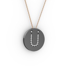 Ü Baş Harf Kolye - Beyaz zirkon 925 ayar siyah rodyum kaplama gümüş kolye (40 cm gümüş rolo zincir) #7i1jmi