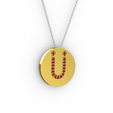 Ü Baş Harf Kolye - Garnet 14 ayar altın kolye (40 cm gümüş rolo zincir) #977uno