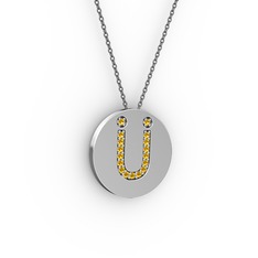Ü Baş Harf Kolye - Sitrin 18 ayar beyaz altın kolye (40 cm gümüş rolo zincir) #9iiaaf