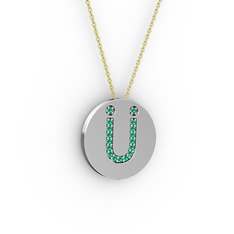 Ü Baş Harf Kolye - Yeşil kuvars 14 ayar beyaz altın kolye (40 cm altın rolo zincir) #qwfeza
