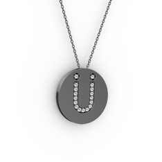 Ü Baş Harf Kolye - Beyaz zirkon 925 ayar siyah rodyum kaplama gümüş kolye (40 cm gümüş rolo zincir) #tzeebw