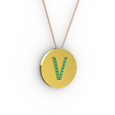 V Baş Harf kolye - Yeşil kuvars 18 ayar altın kolye (40 cm rose altın rolo zincir) #13zwbfr