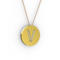 V Baş Harf kolye - Pırlanta 925 ayar altın kaplama gümüş kolye (0.1144 karat, 40 cm rose altın rolo zincir) #18ks0wc