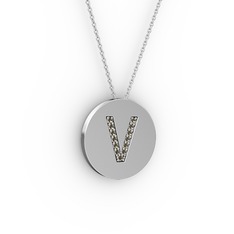 V Baş Harf kolye - Dumanlı kuvars 18 ayar beyaz altın kolye (40 cm beyaz altın rolo zincir) #1f57jk0