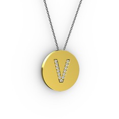 V Baş Harf kolye - Beyaz zirkon 14 ayar altın kolye (40 cm gümüş rolo zincir) #1w5eyxt