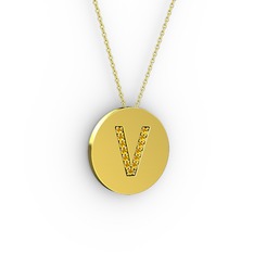 V Baş Harf kolye - Sitrin 14 ayar altın kolye (40 cm gümüş rolo zincir) #b7qe3x