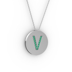 V Baş Harf kolye - Yeşil kuvars 8 ayar beyaz altın kolye (40 cm gümüş rolo zincir) #cd1lhi