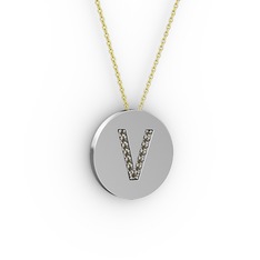 V Baş Harf kolye - Dumanlı kuvars 925 ayar gümüş kolye (40 cm altın rolo zincir) #sehh7g